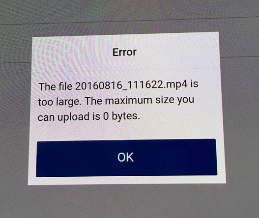 The file that you are trying to use is too large Error message