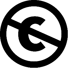 Creative Commons Public Domain mark icon which features a letter c with a slash through it with a circle around